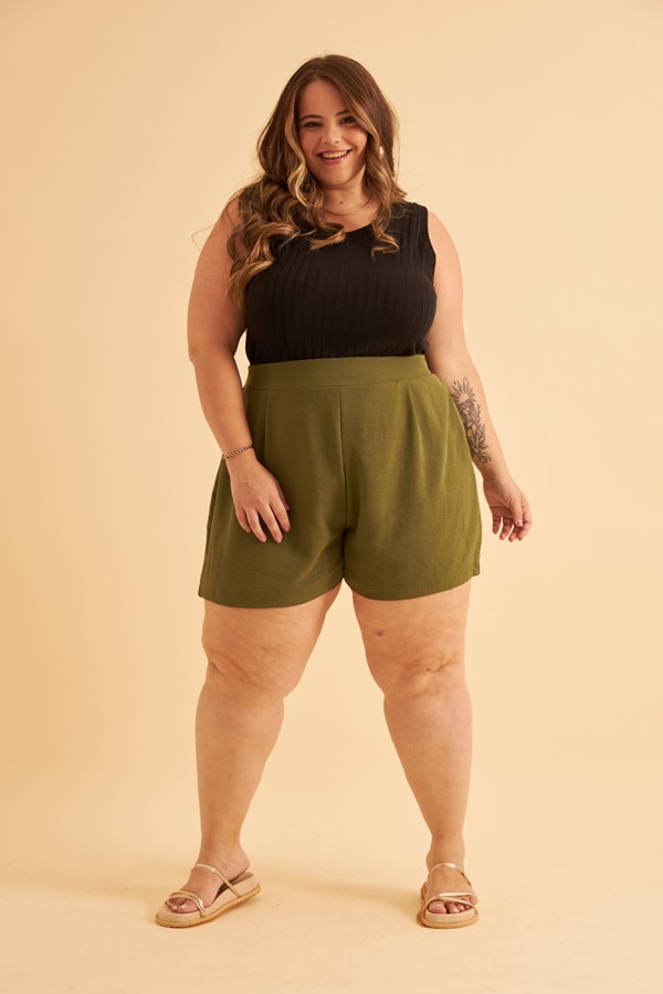 Short Duna Cós Alto com Elástico Na Cintura Plus Size - Modaliss