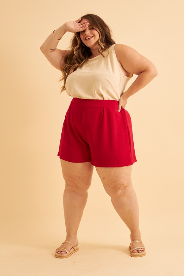 Short Duna Cós Alto com Elástico Na Cintura Plus Size - Modaliss