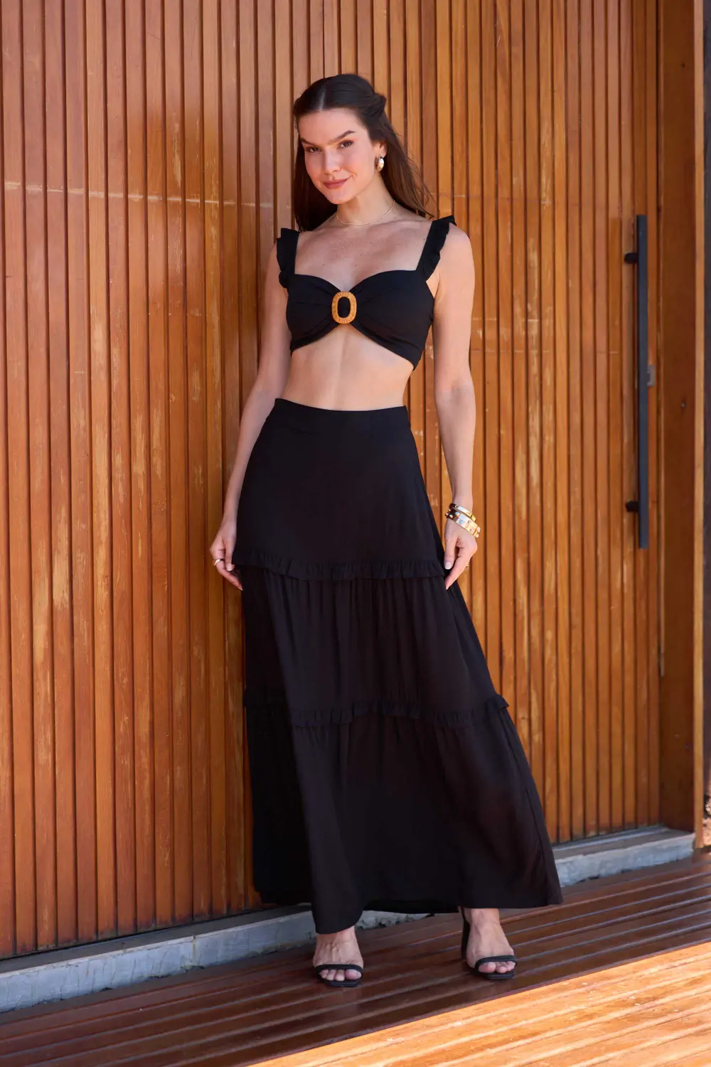 Viscose Saia Longa Mais Cropped Conjunto Cropped Transpassado