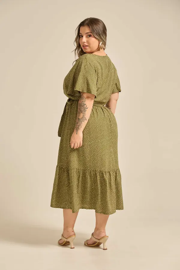 Plus Size Viscose Estampada Vestido Transpassado Viscose VESTIDO